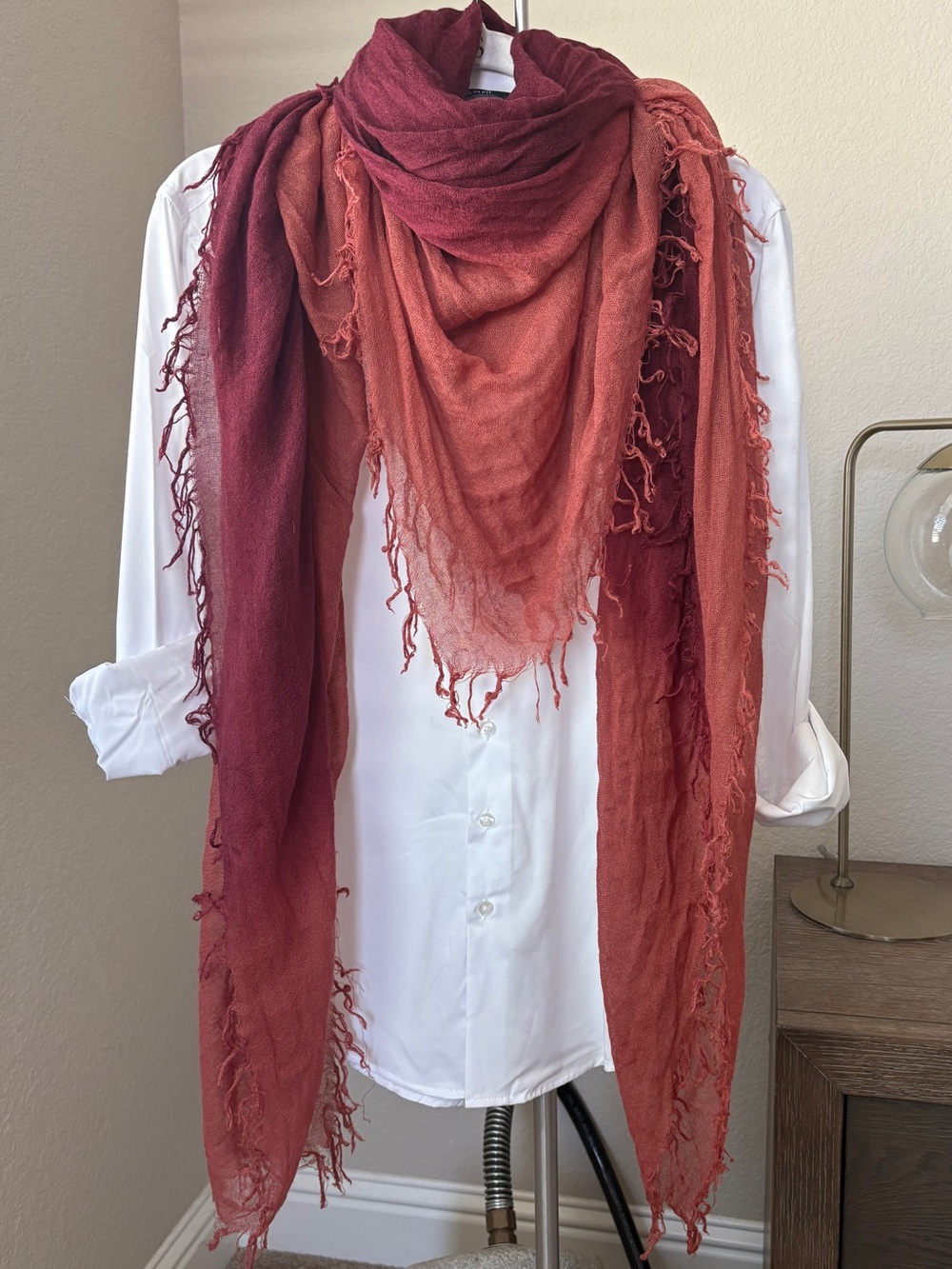 EUC Chan Luu Burgundy Ombré Cashmere and Silk Scarf